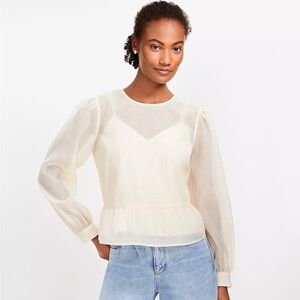 NWT Loft Feather Print Tie Back Peplum Blouse